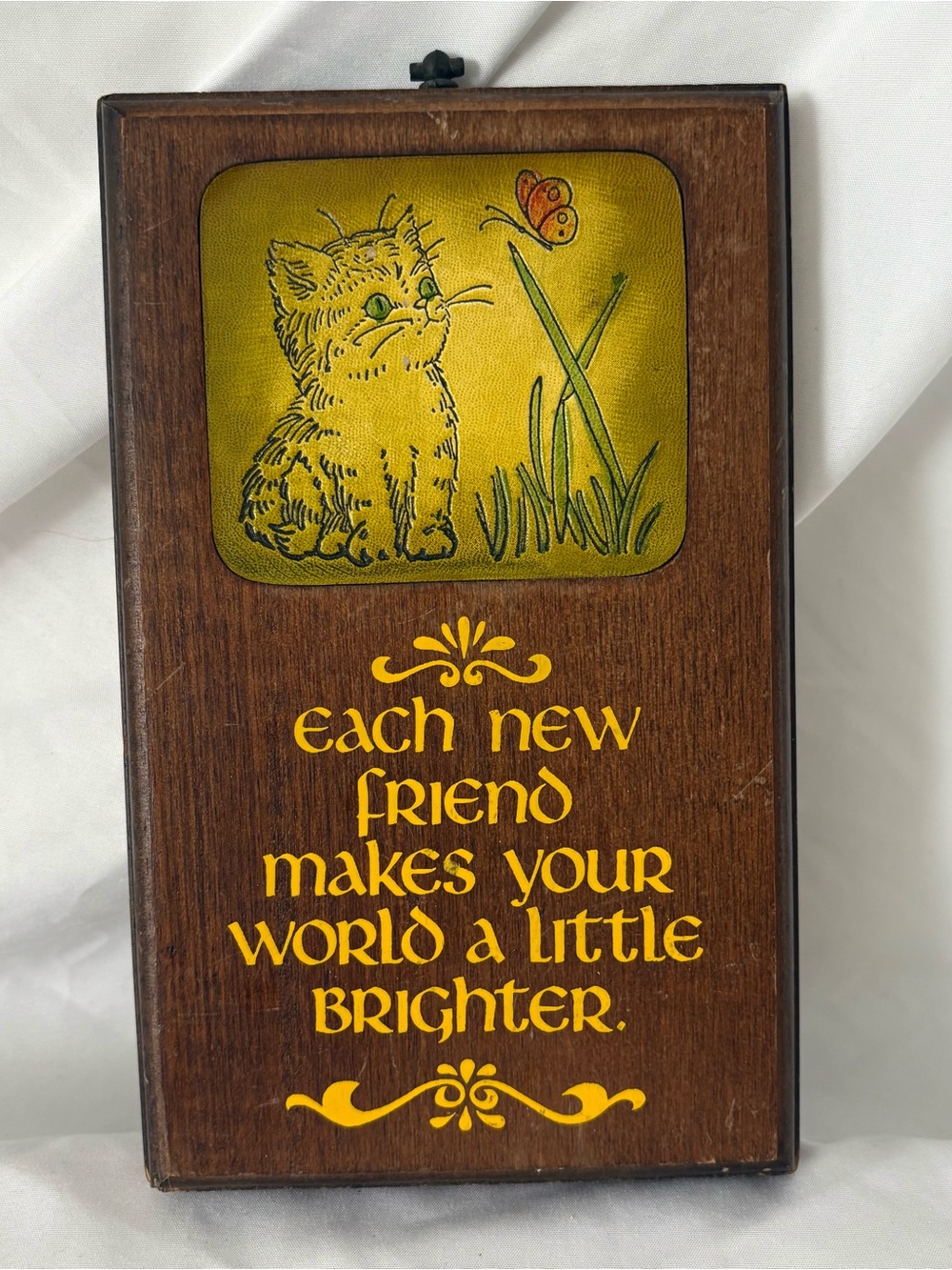 Vintage 70s wood cat quote plaque wall hanging home decor kitten cute sweet